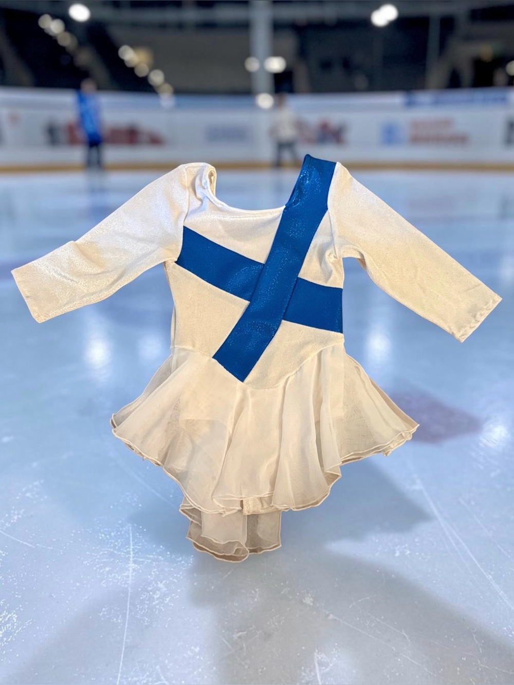 Girls size M 8-10 Ice Skating Dress White and cobalt blue glittery ~ Custom Made